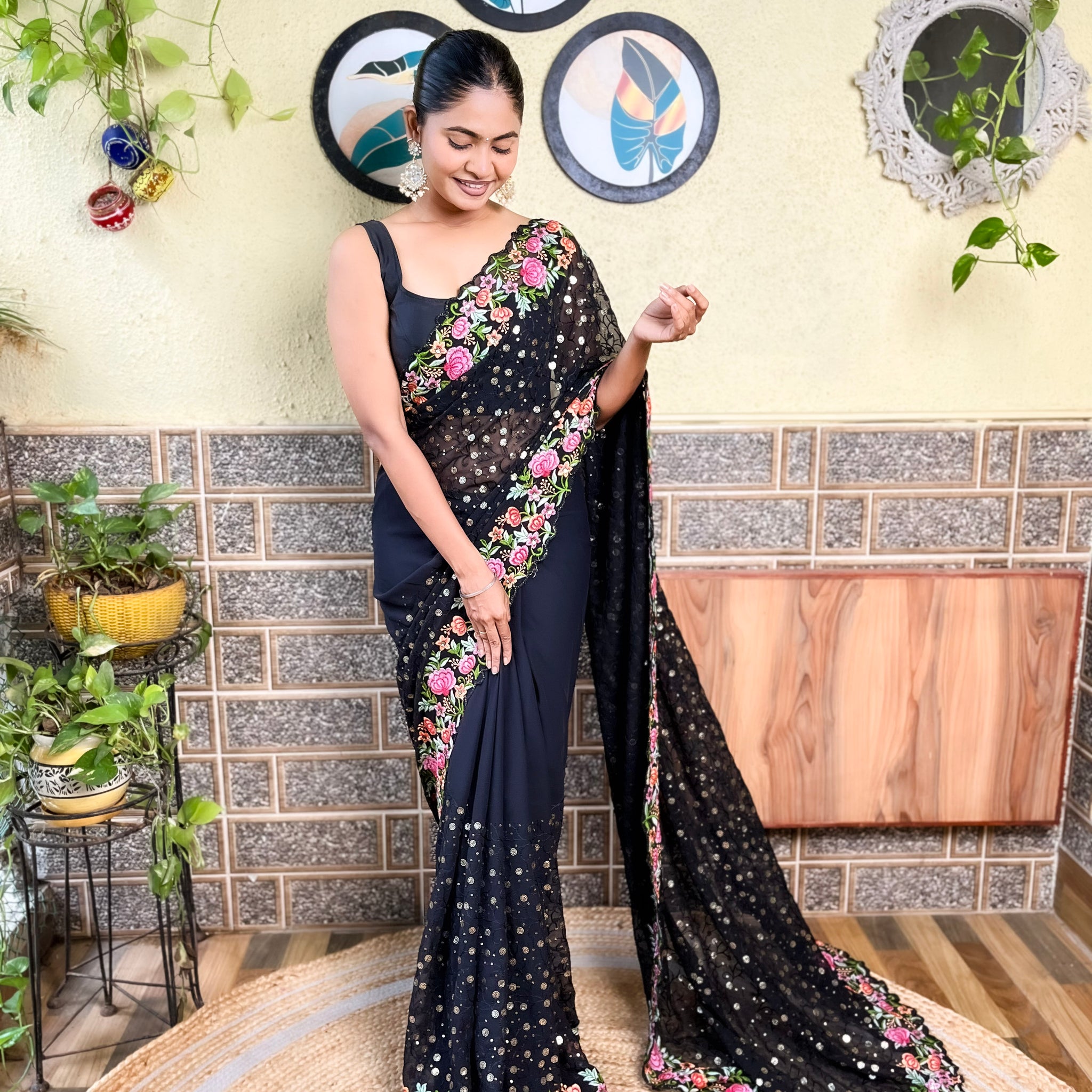 Designer Black Georgette Saree