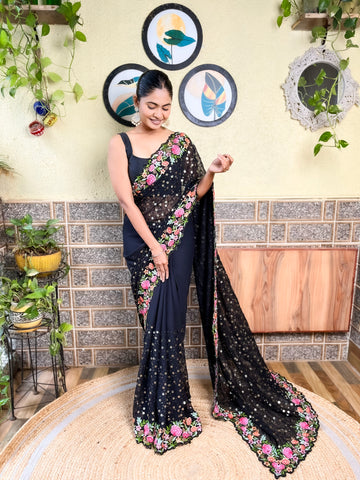 Designer Black Georgette Saree