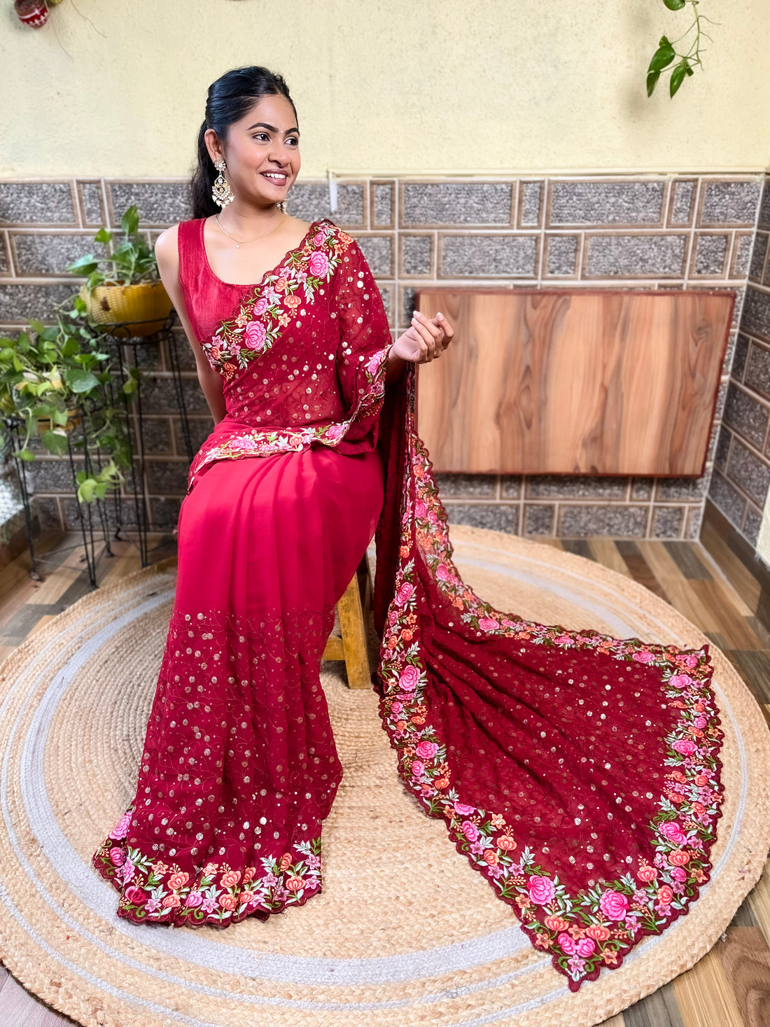 Maroon Georgette Saree