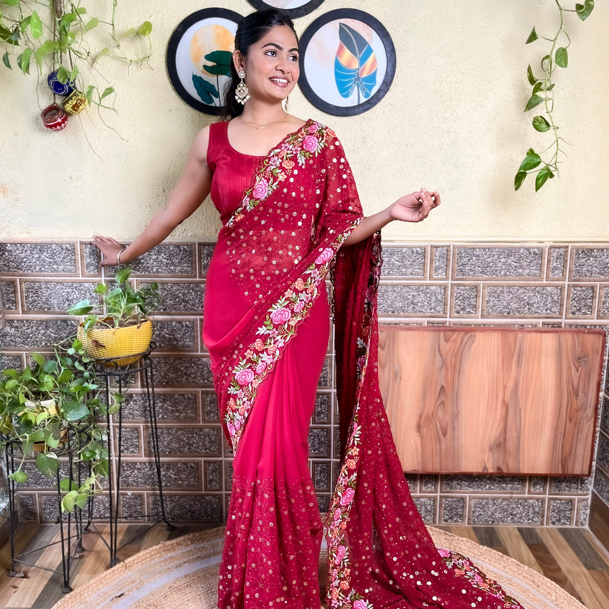 Maroon Georgette Saree