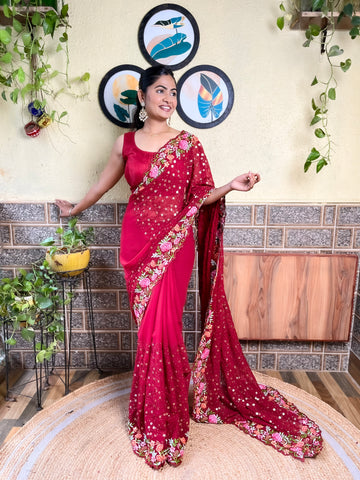 Maroon Georgette Saree