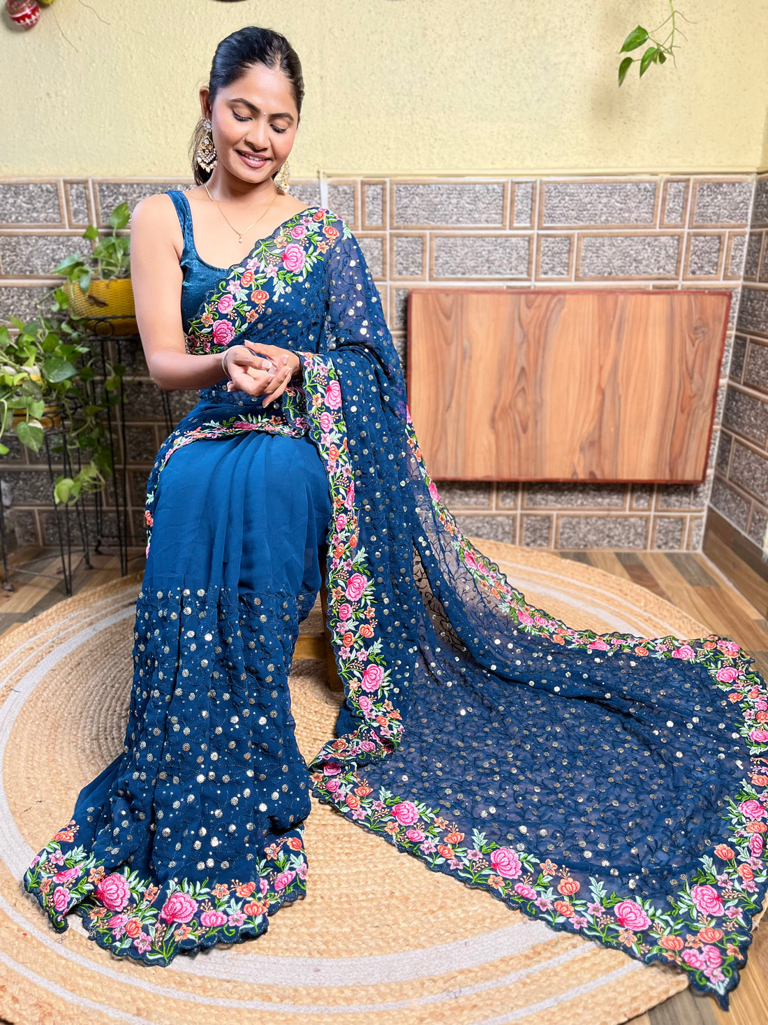 Blue Georgette Saree