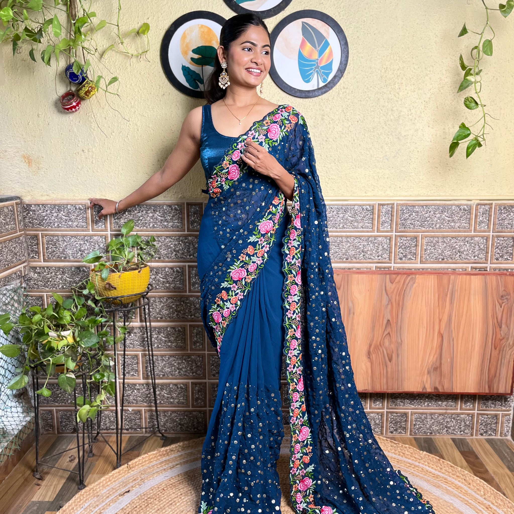 Blue Georgette Saree