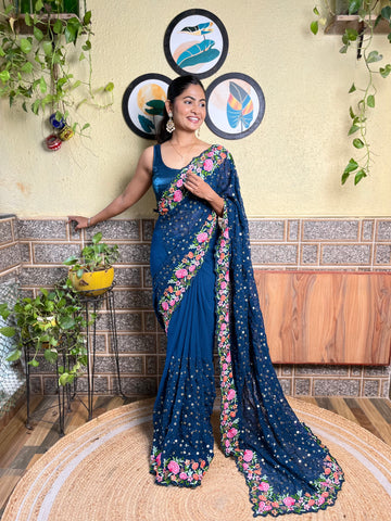 Blue Georgette Saree