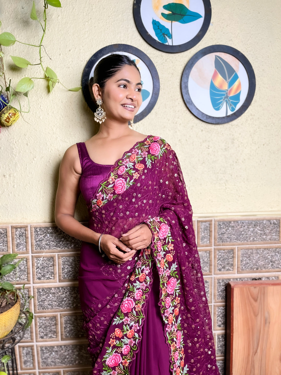 Wine Georgette Saree