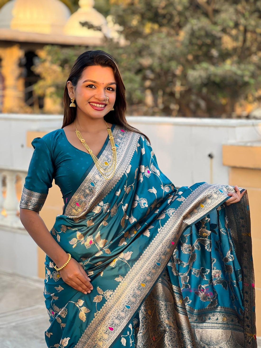 Teal Blue Banarasi Silk Saree