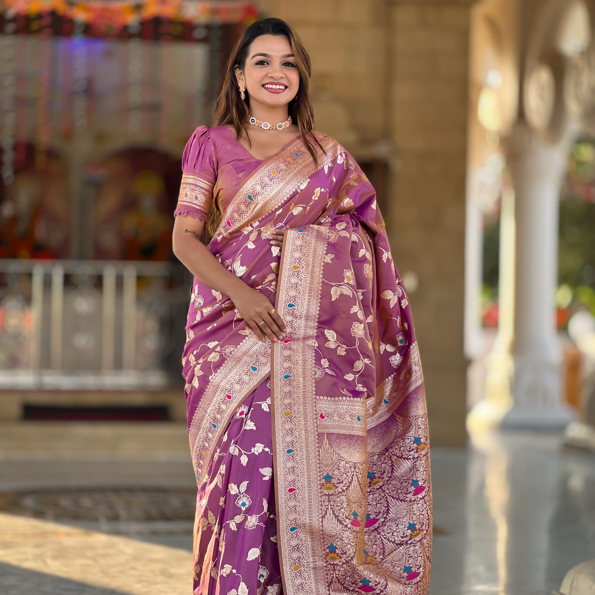 Lavender Banarasi Silk Saree
