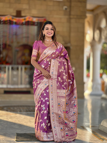Lavender Banarasi Silk Saree