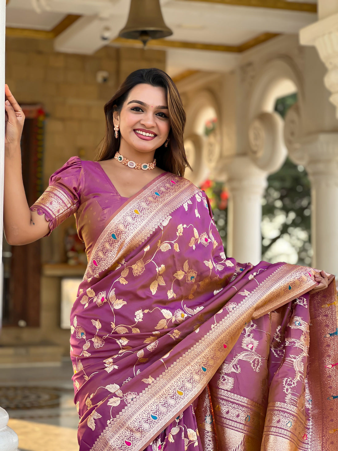Lavender Banarasi Silk Saree