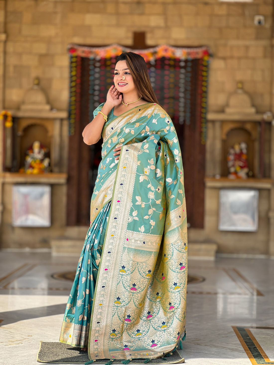 Seafoam Green Banarasi Silk Saree