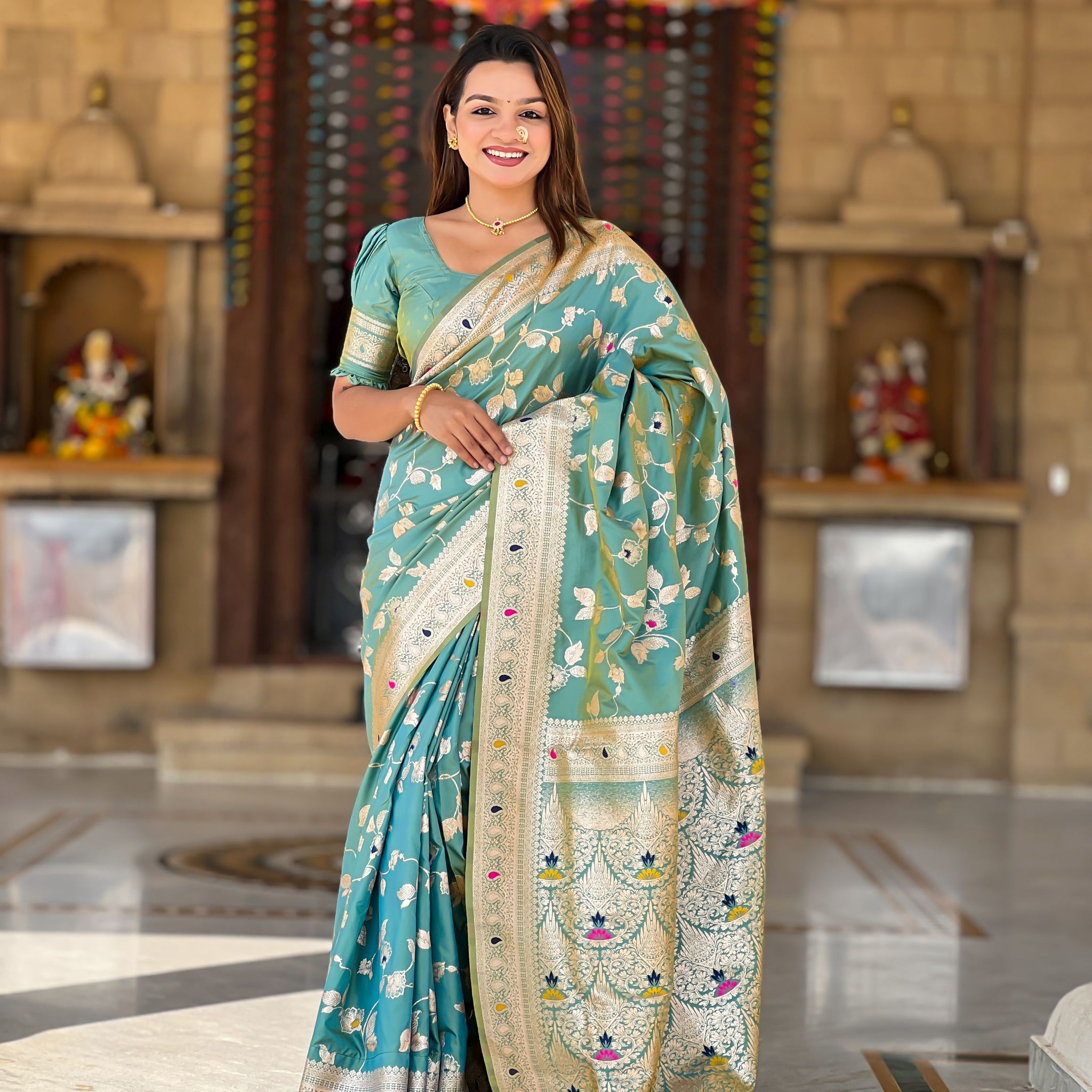 Seafoam Green Banarasi Silk Saree