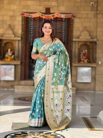 Seafoam Green Banarasi Silk Saree
