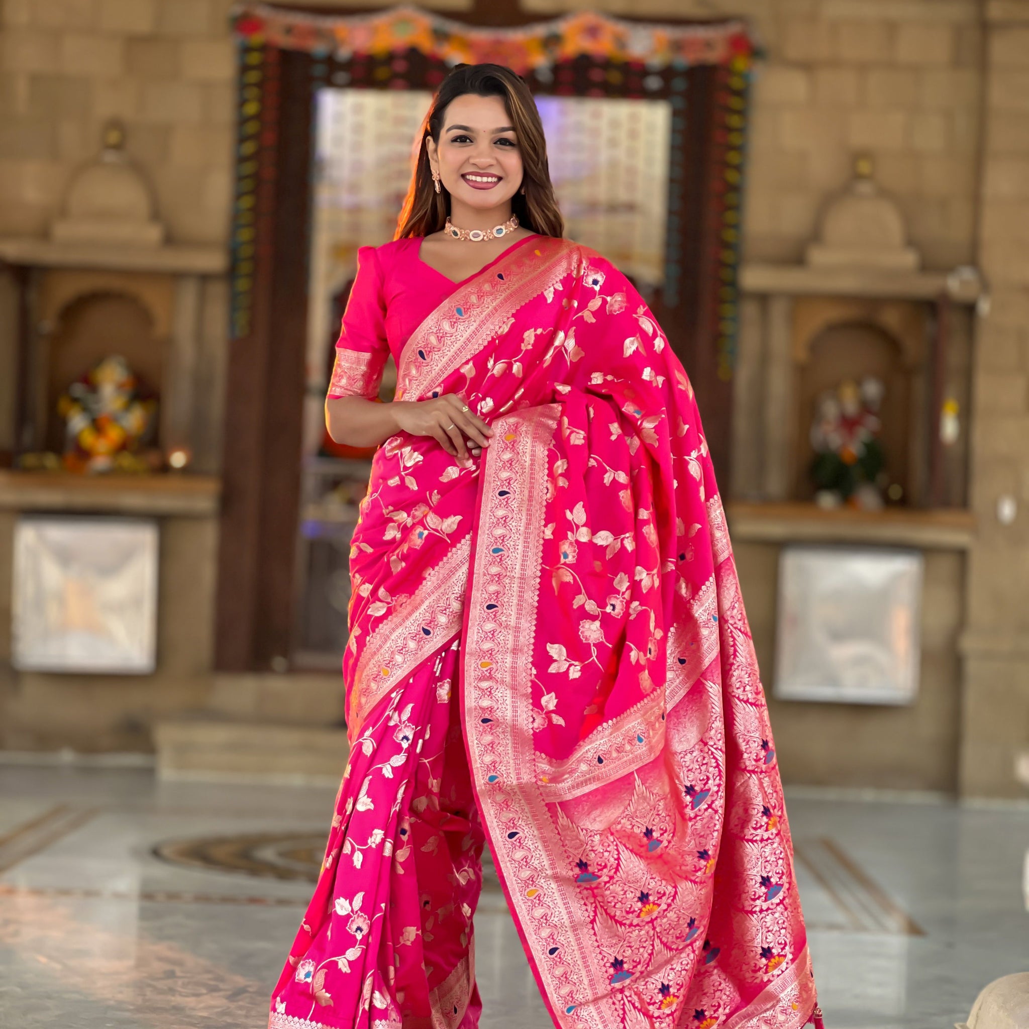 Pink Banarasi Silk Saree