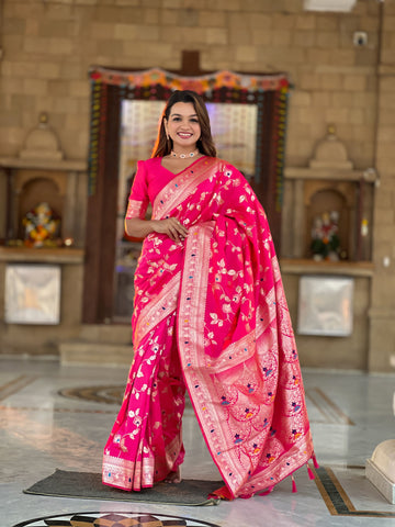 Pink Banarasi Silk Saree