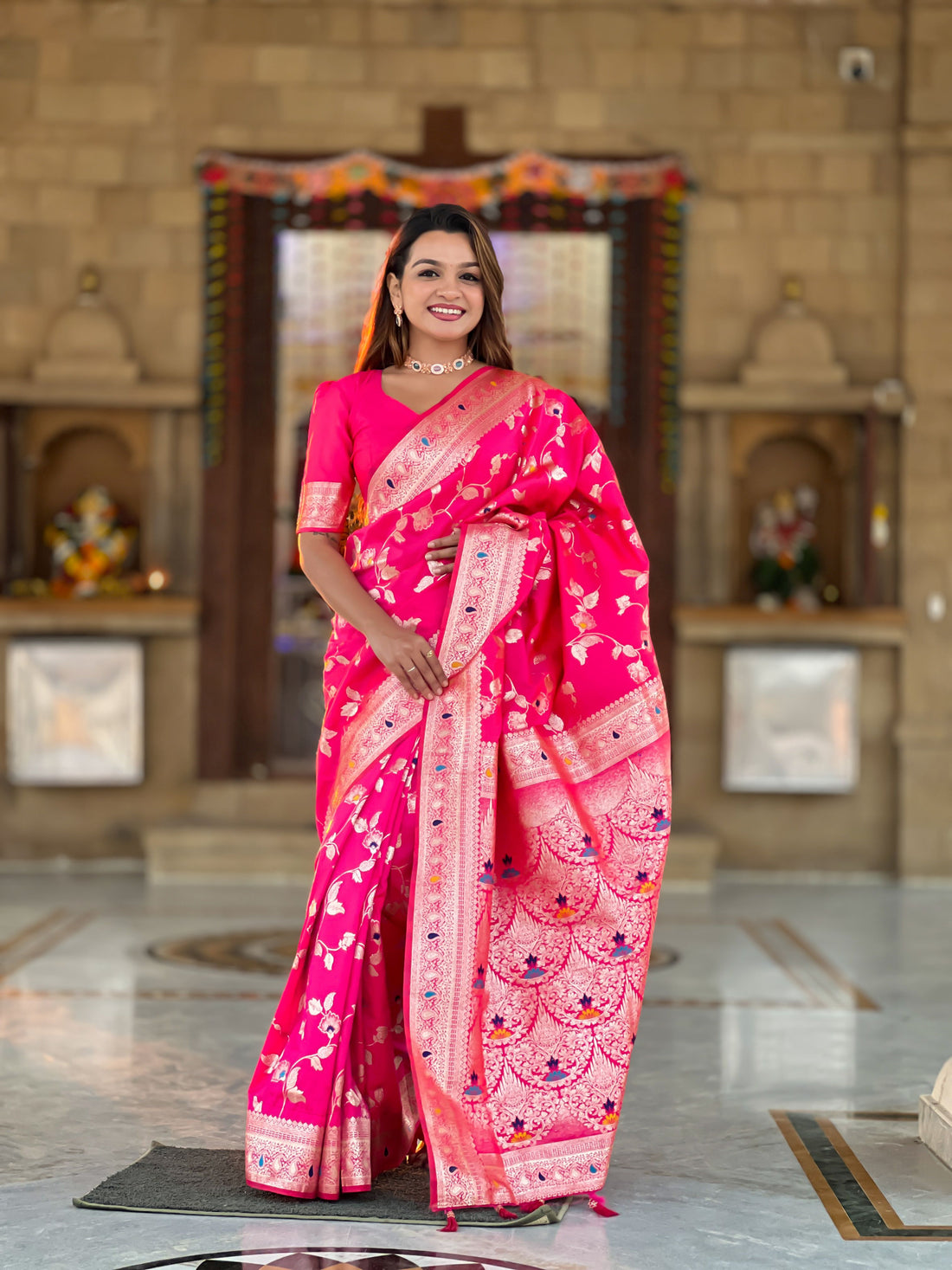Pink Banarasi Silk Saree