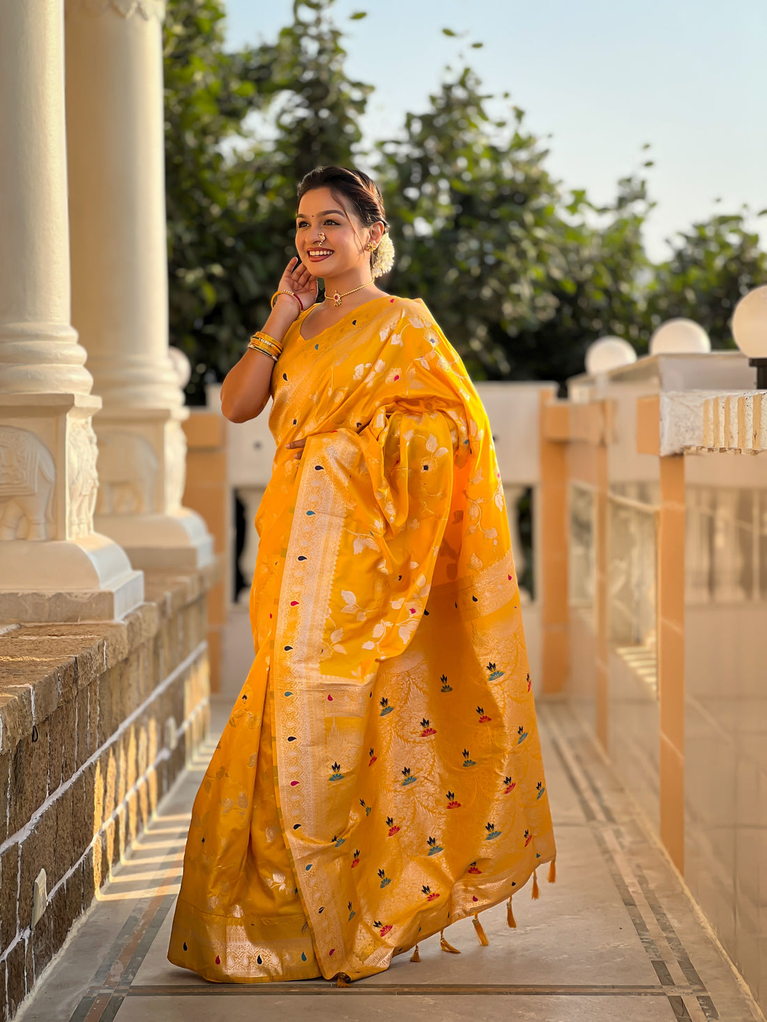 Yellow Banarasi Silk Saree