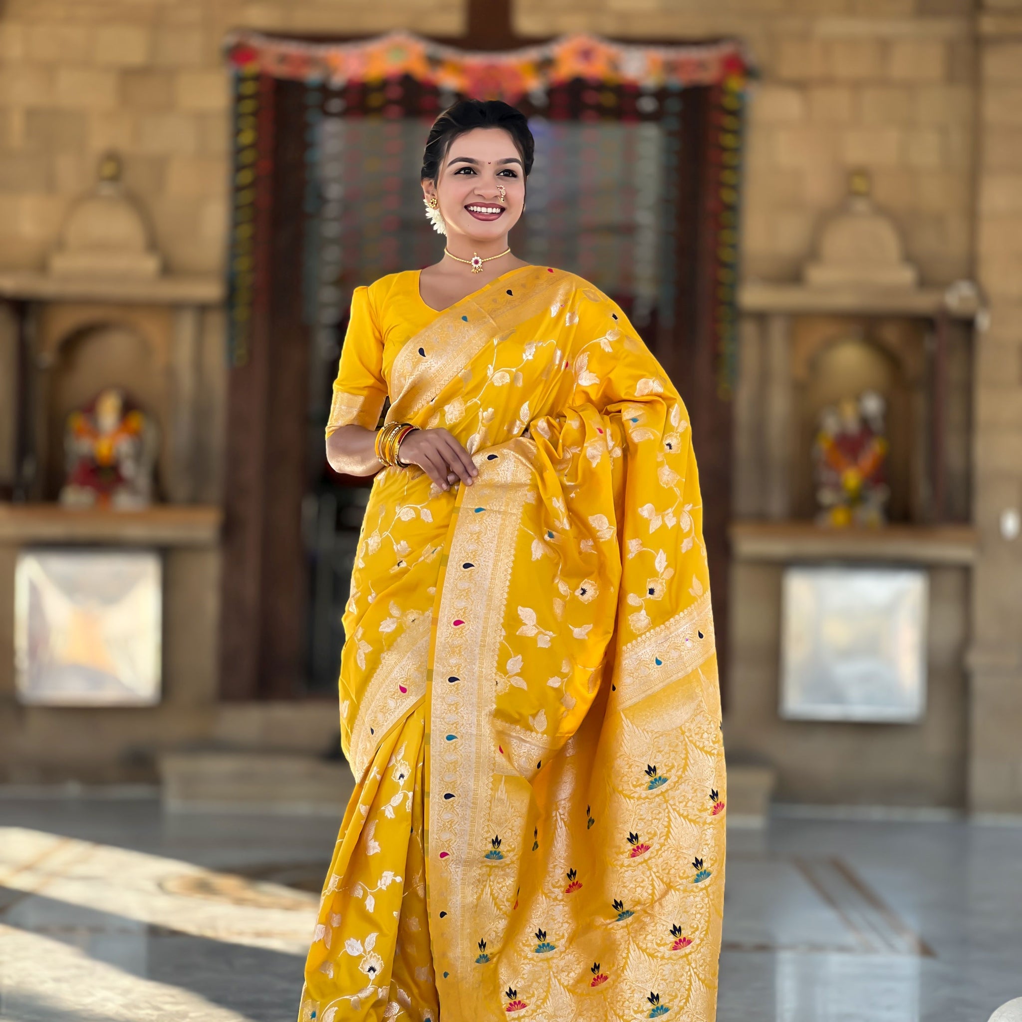 Yellow Banarasi Silk Saree
