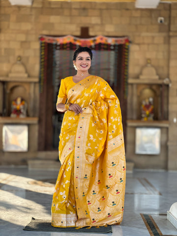 Yellow Banarasi Silk Saree