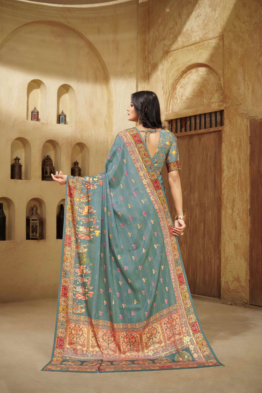 Aqua Green Crepe Silk Saree