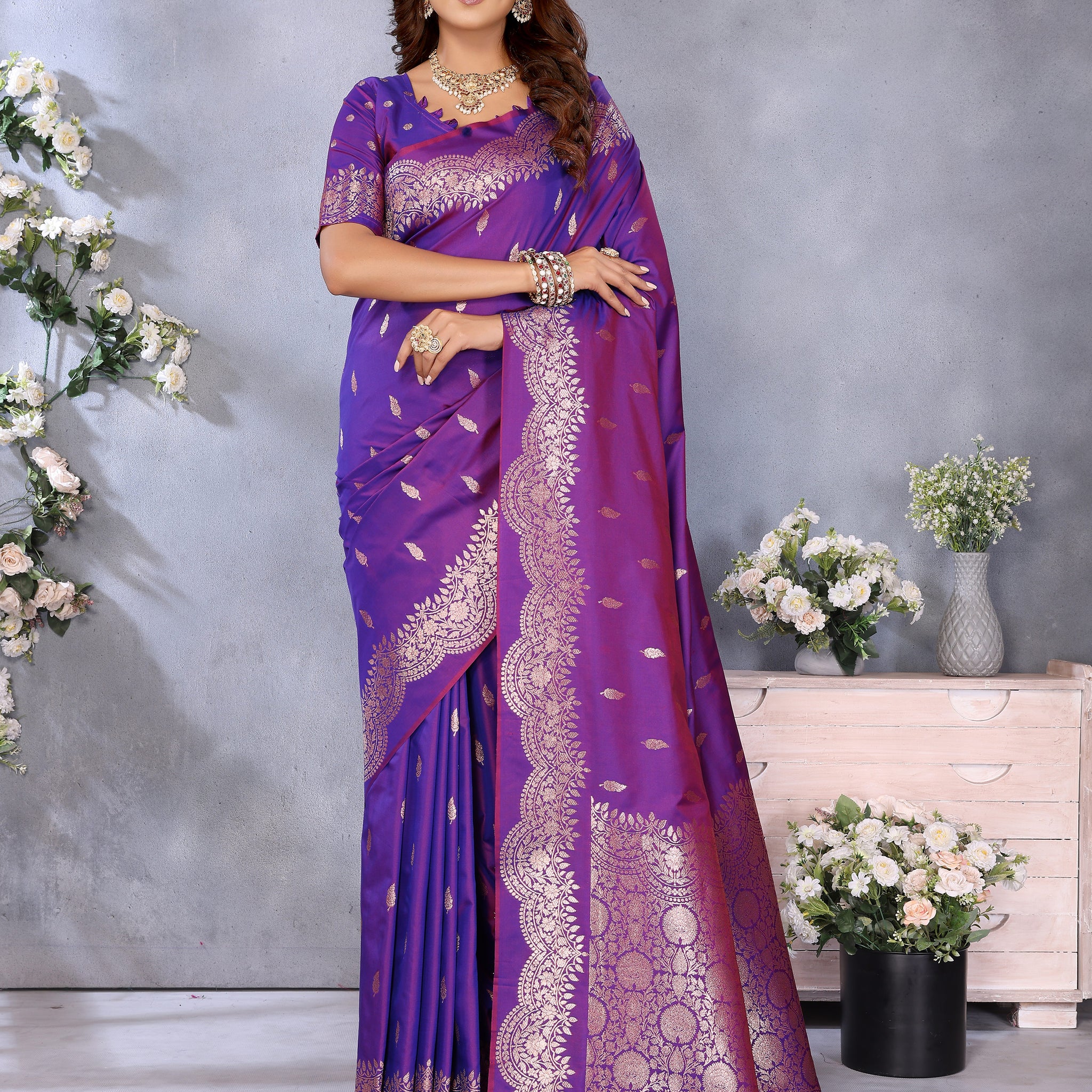 Purple Banarasi Silk Saree