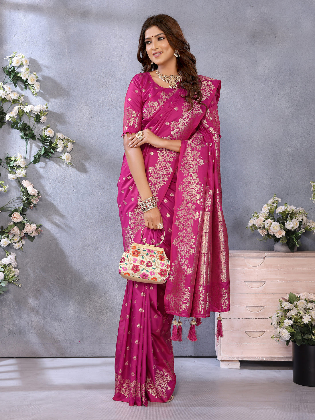 Pink Banarasi Silk Saree