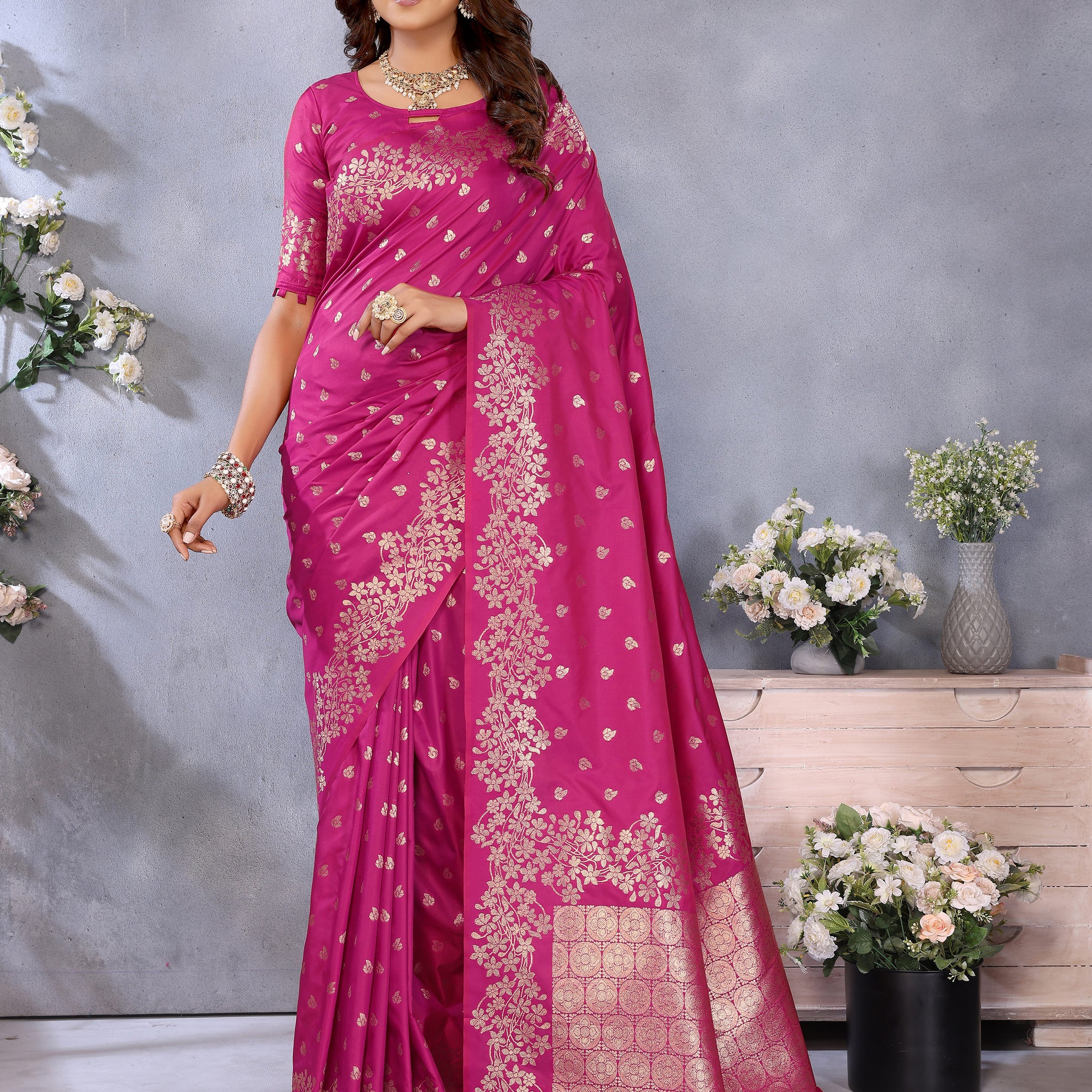 Pink Banarasi Silk Saree