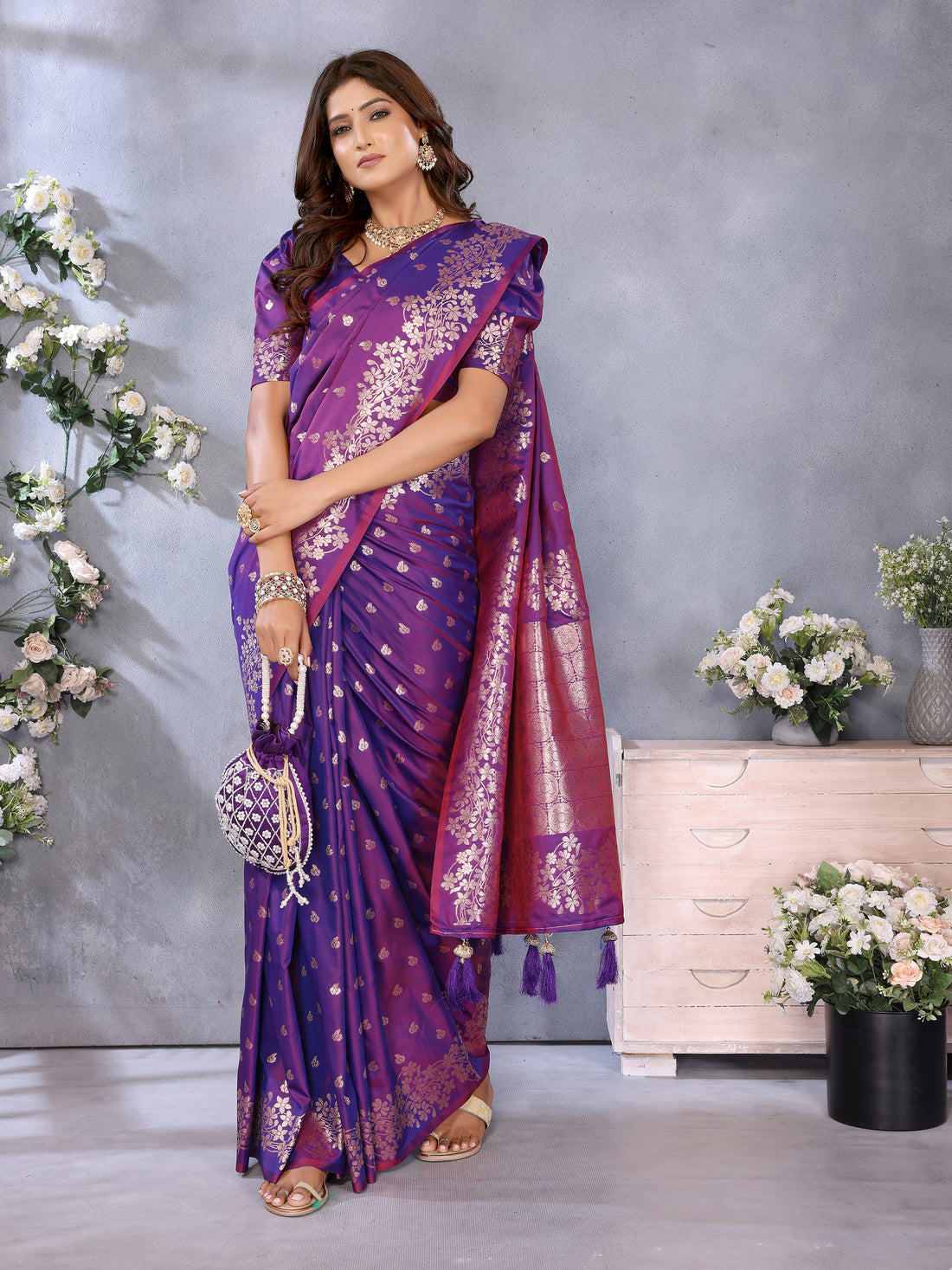 Purple Banarasi Silk Saree