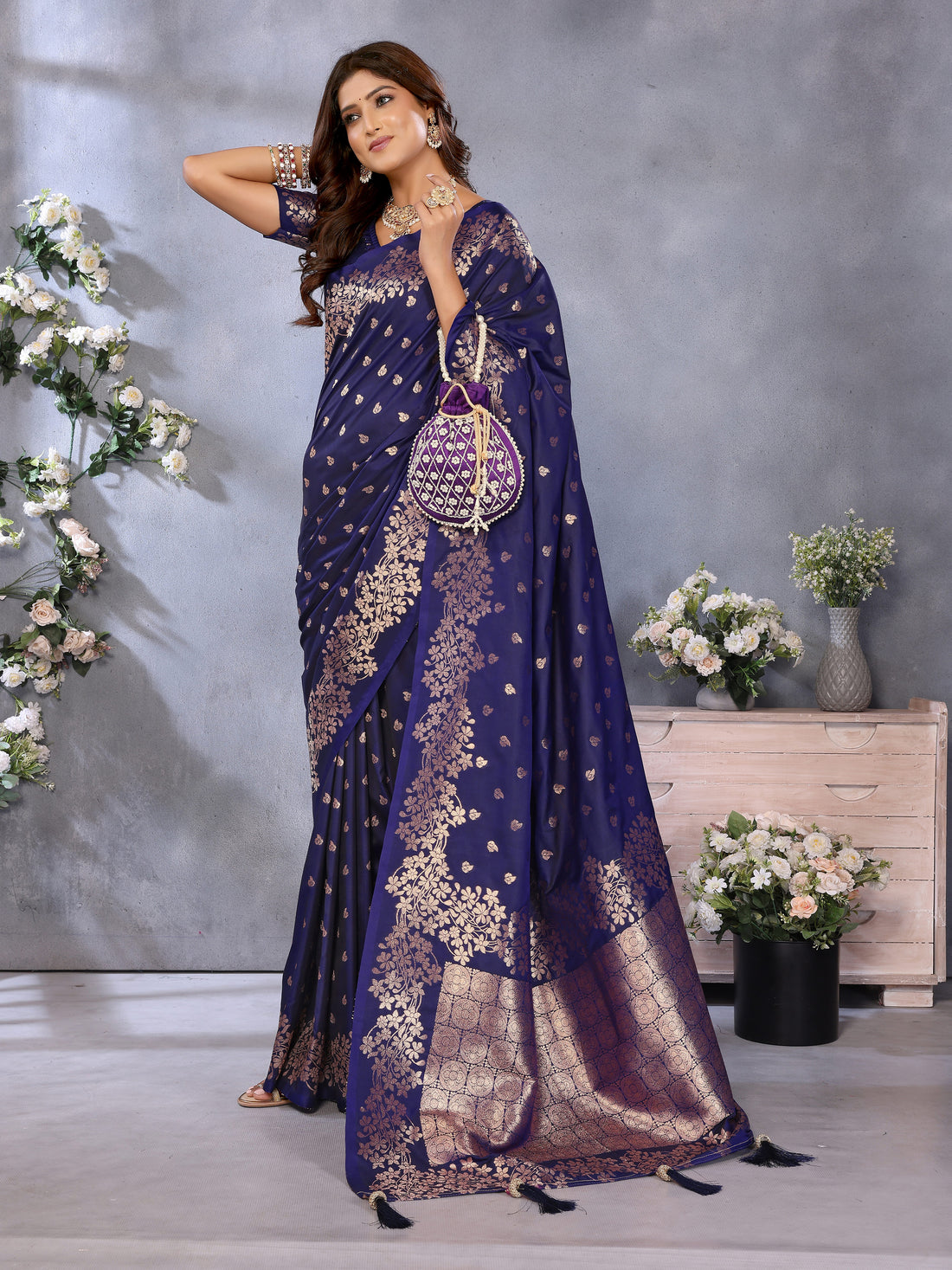 Blue Banarasi Silk Saree