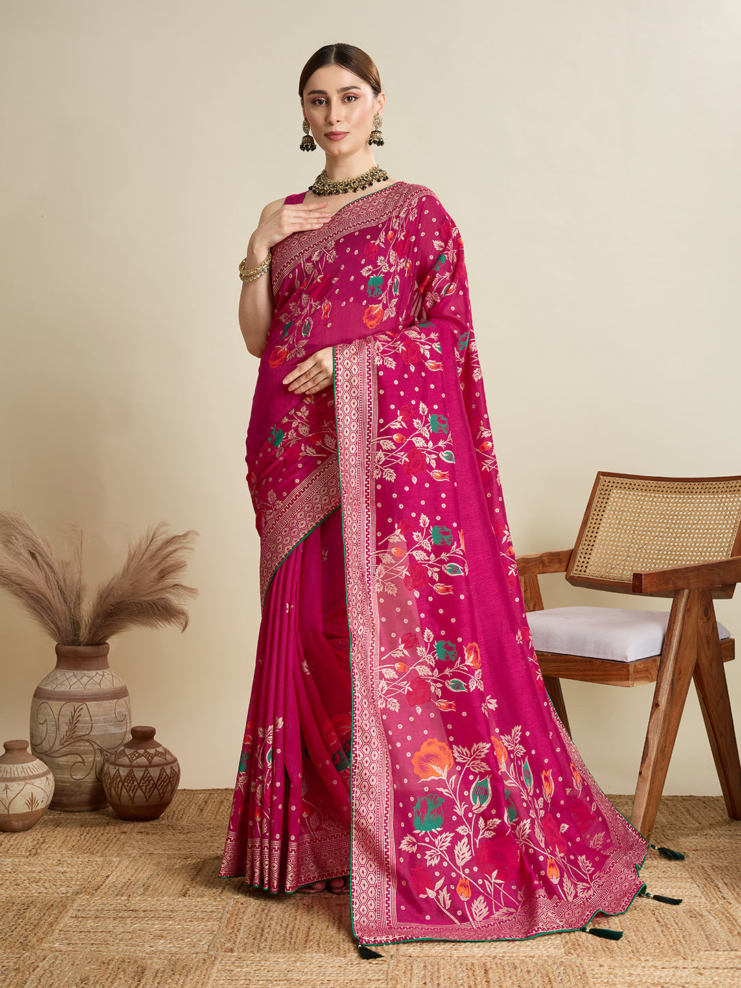 Magenta Pink Cotton Saree