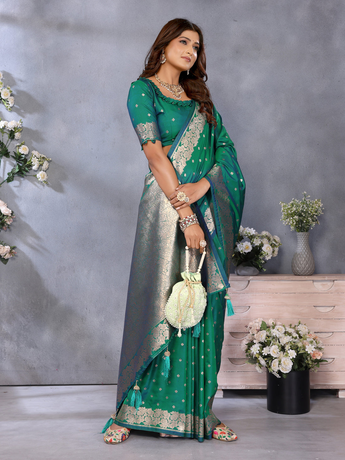 Rama Green Banarasi Silk Saree