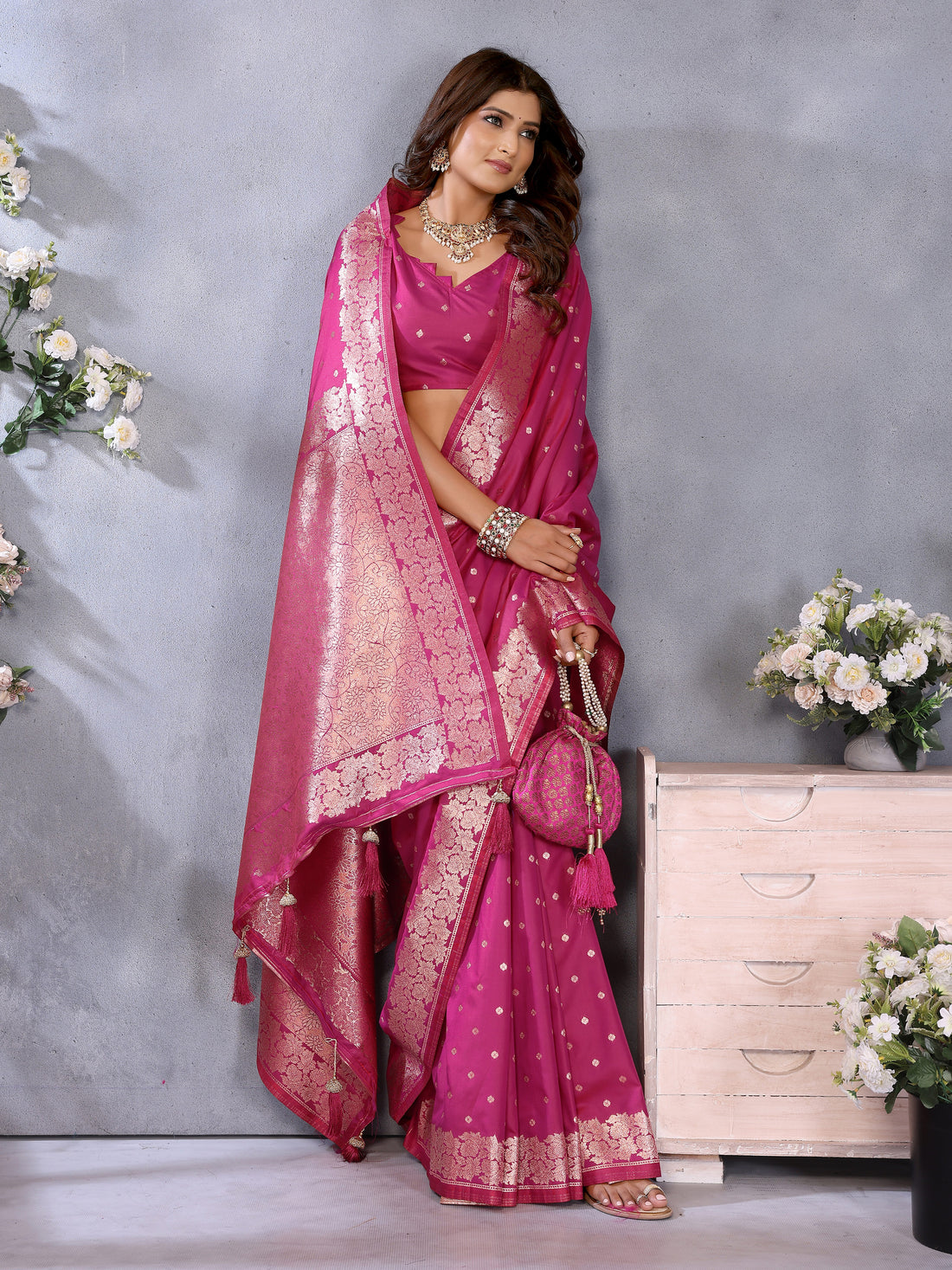 Pink Banarasi Silk Saree