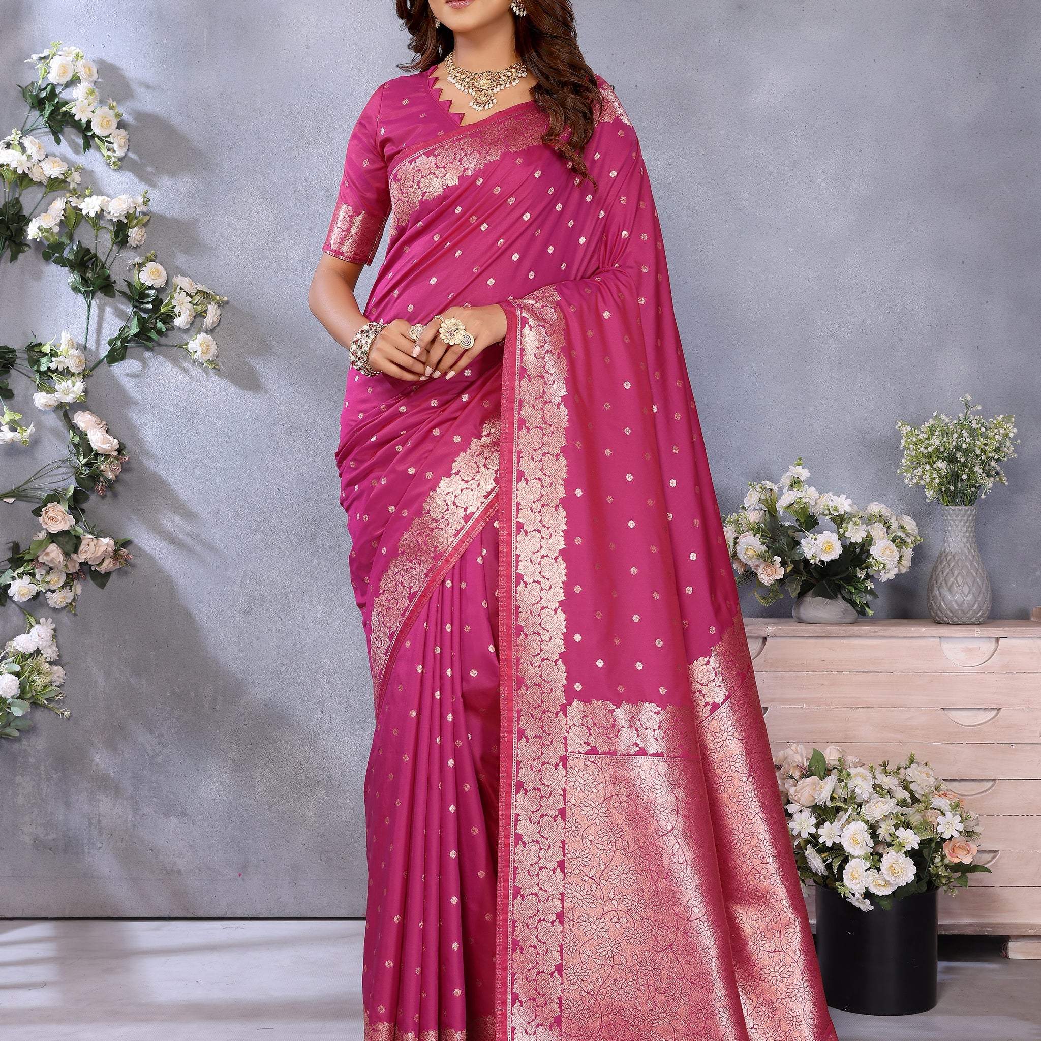 Pink Banarasi Silk Saree