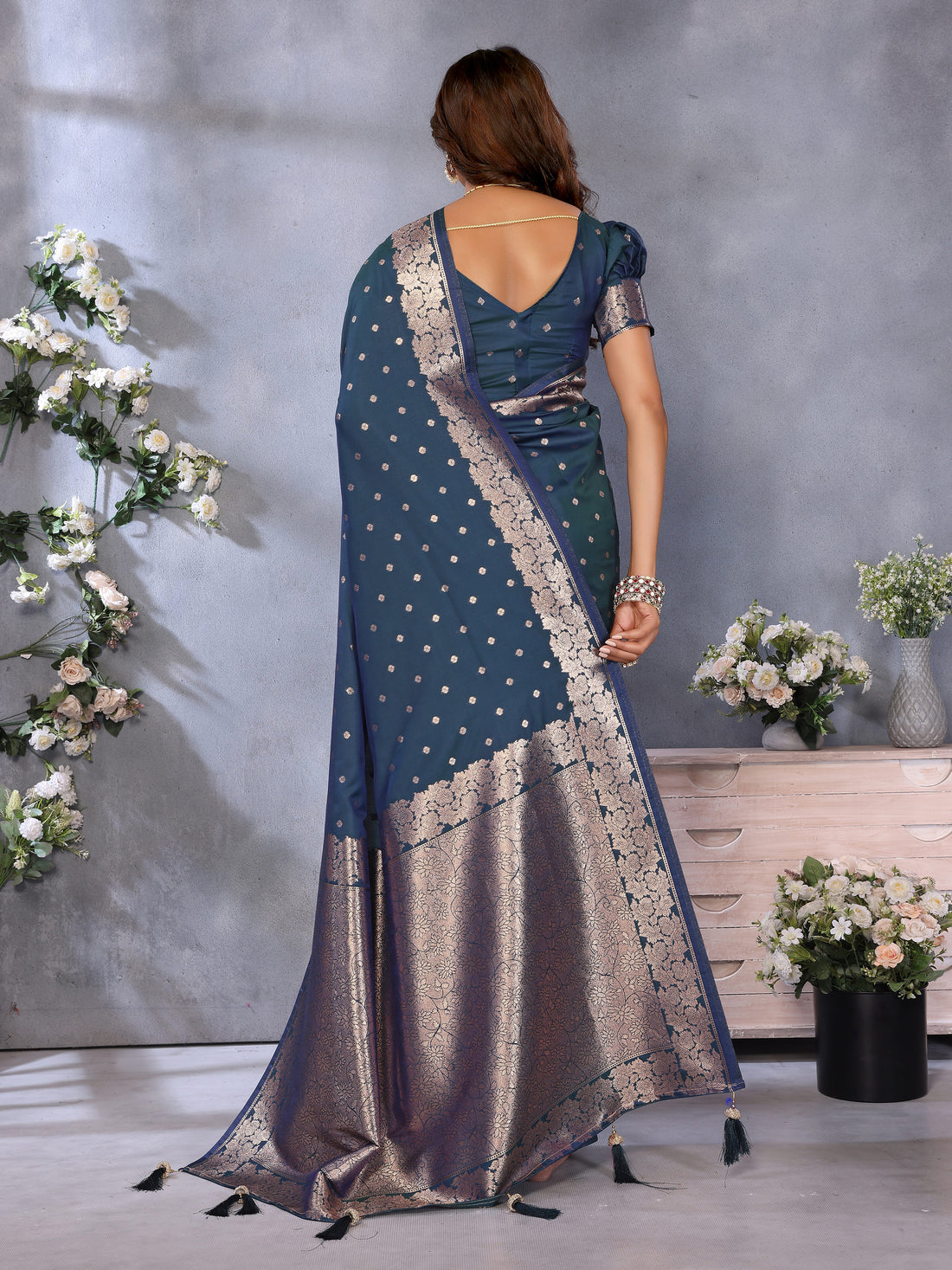 Teal Blue Banarasi Silk Saree