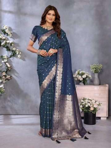 Teal Blue Banarasi Silk Saree