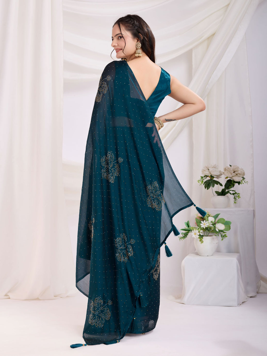 Teal Blue Rangoli Silk Saree
