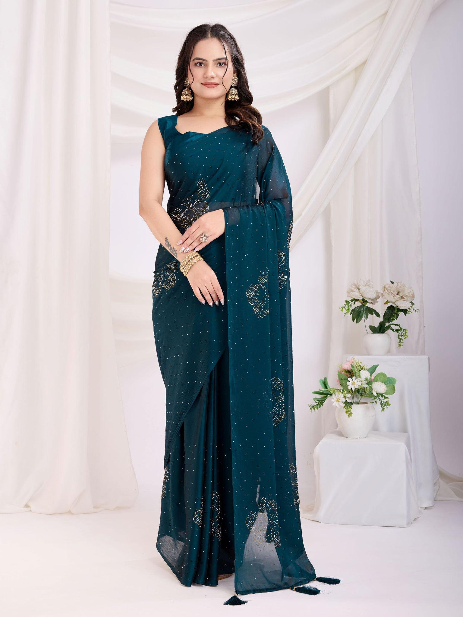 Teal Blue Rangoli Silk Saree