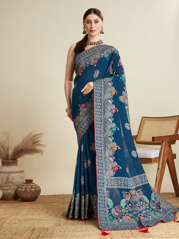Blue Cotton Saree