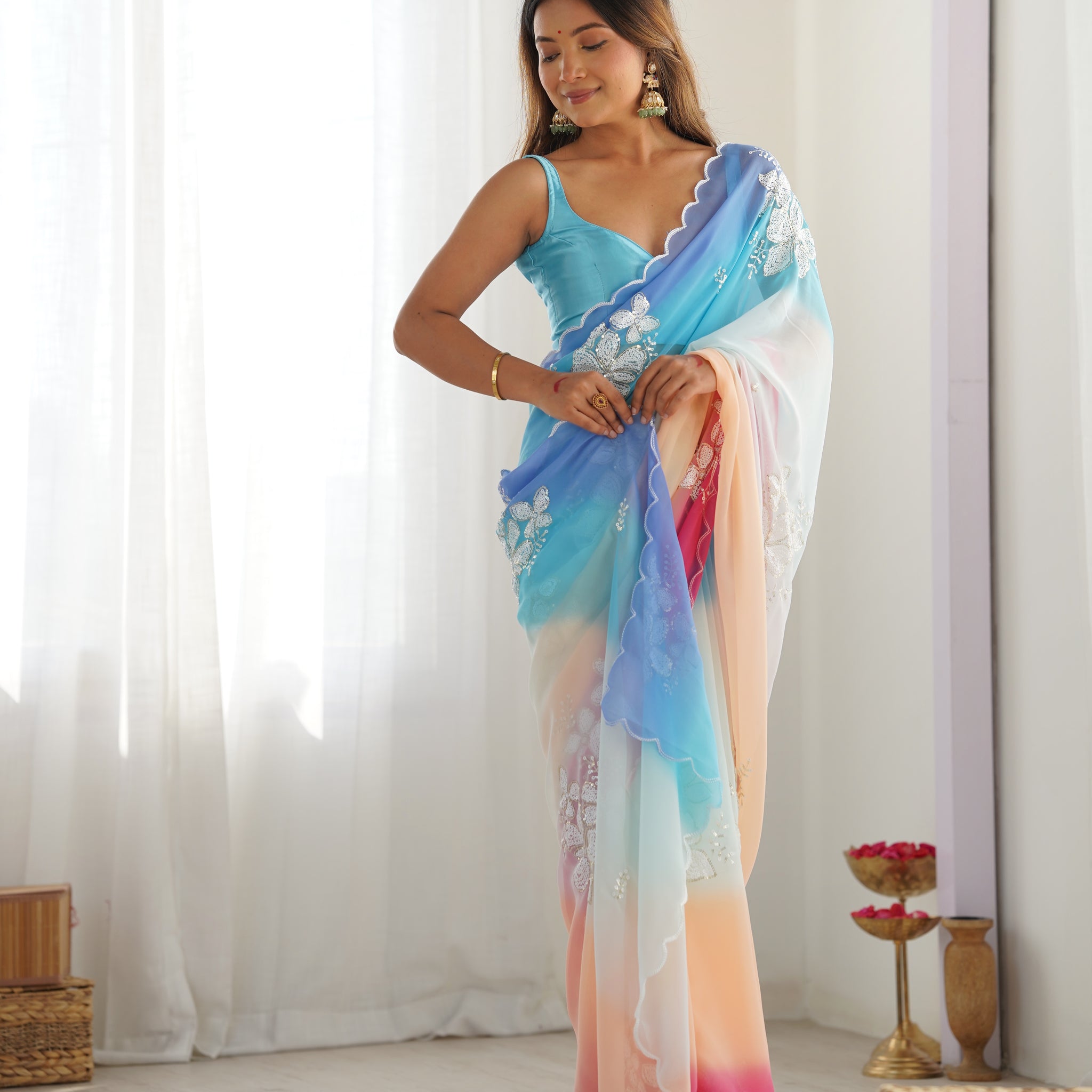 Elegant Sky Blue Georgette Saree