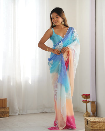 Elegant Sky Blue Georgette Saree