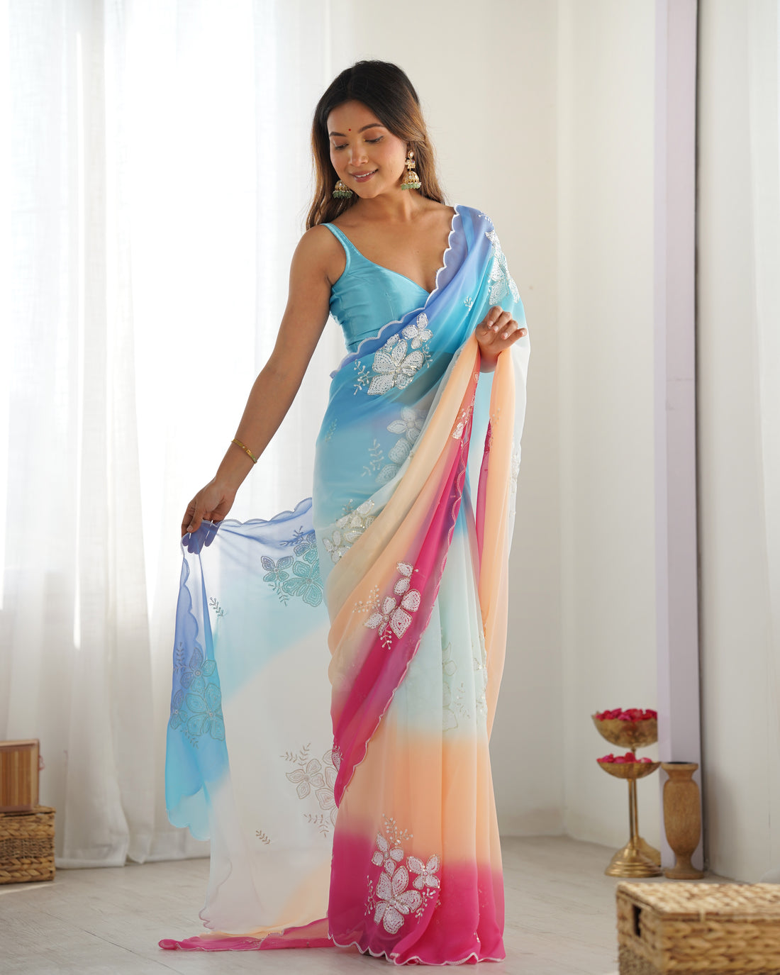 Elegant Sky Blue Georgette Saree