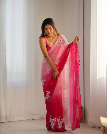 Pink Georgette Saree