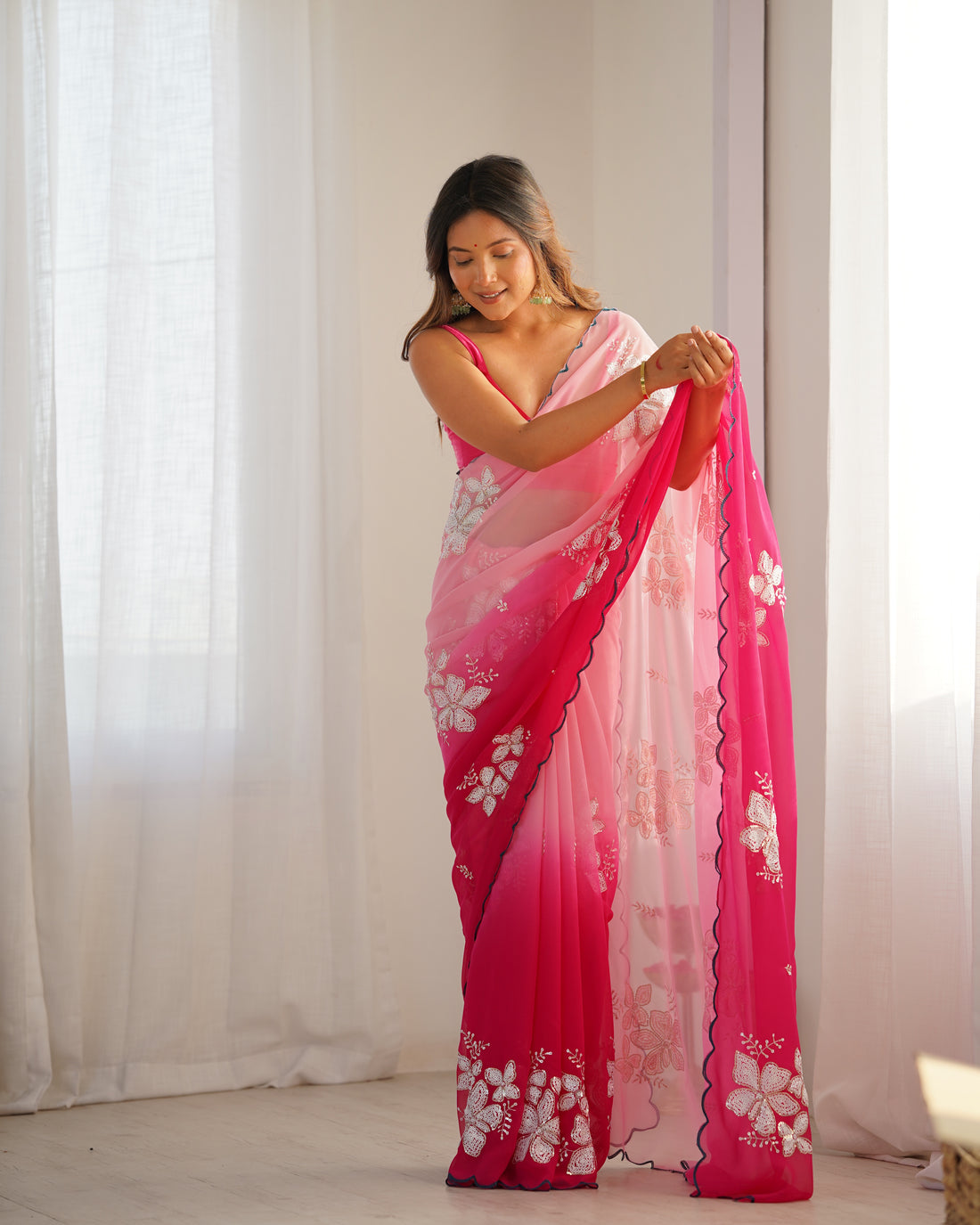 Pink Georgette Saree