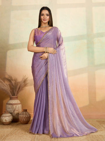 Purple Frendy Satin Silk Saree