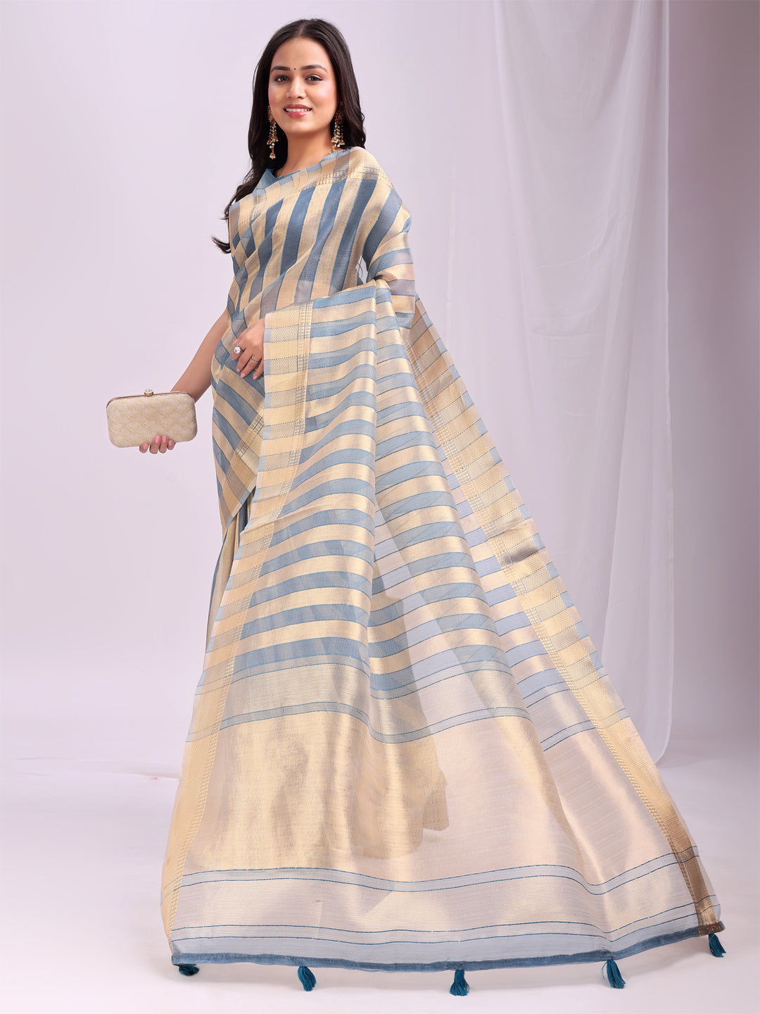 Sky Blue Organza Saree