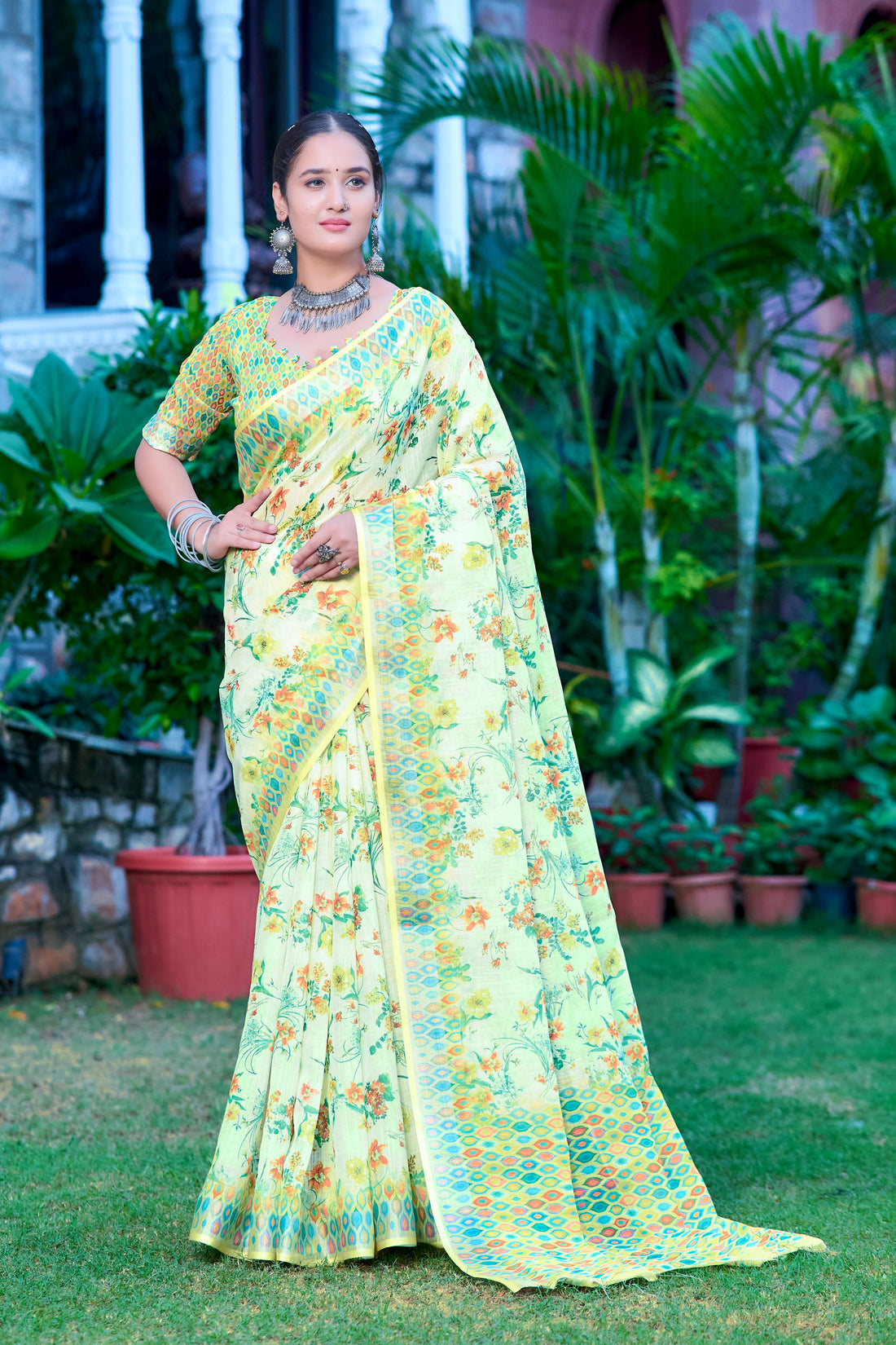 Pista Green Linen Cotton Saree