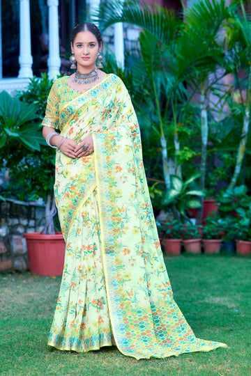Pista Green Linen Cotton Saree