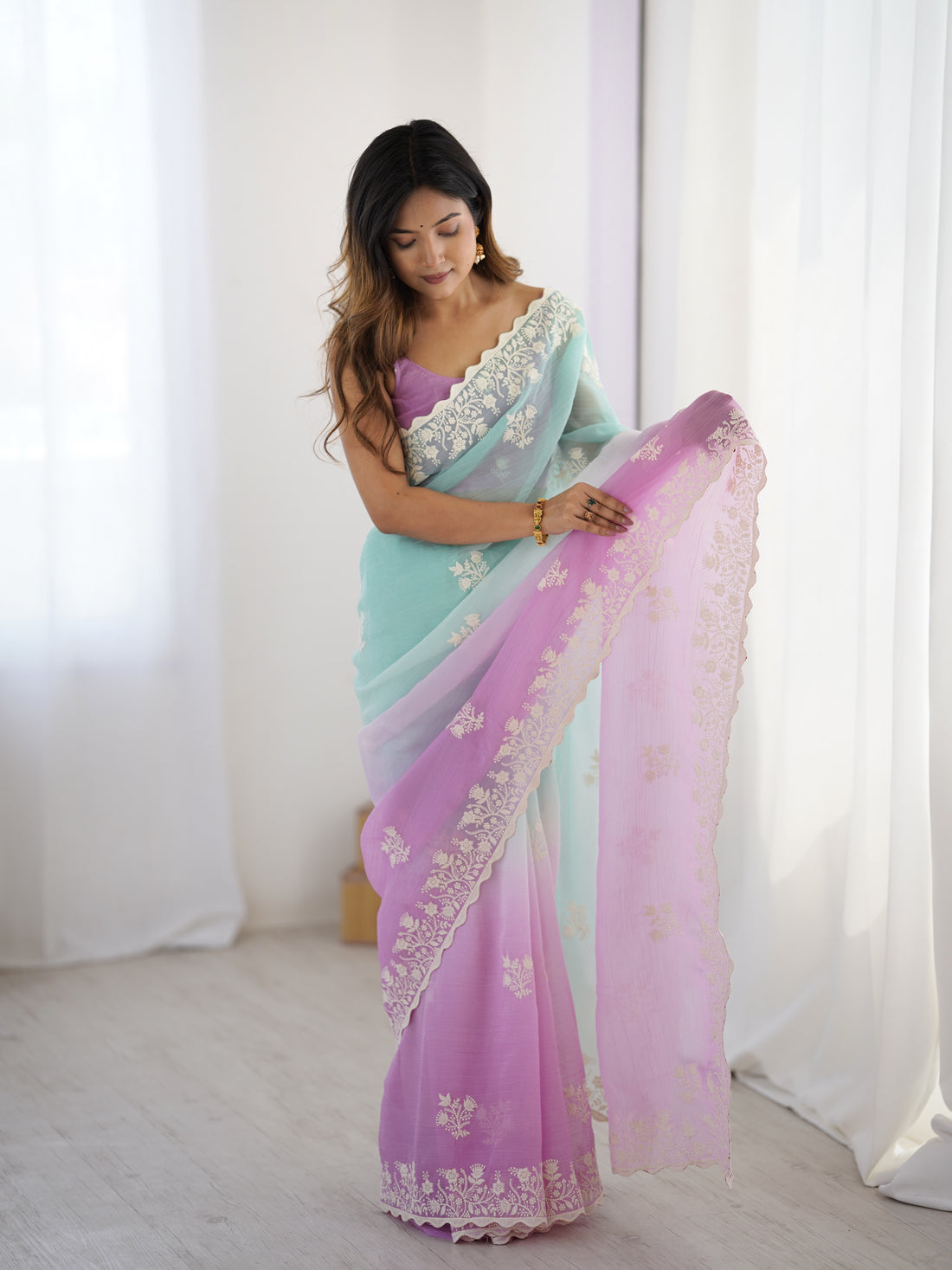 Purple Crunchy Silk Saree
