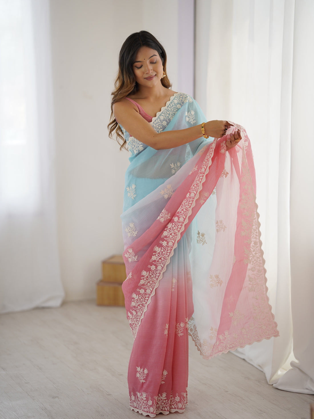 Rusty Pink Crunchy Silk Saree