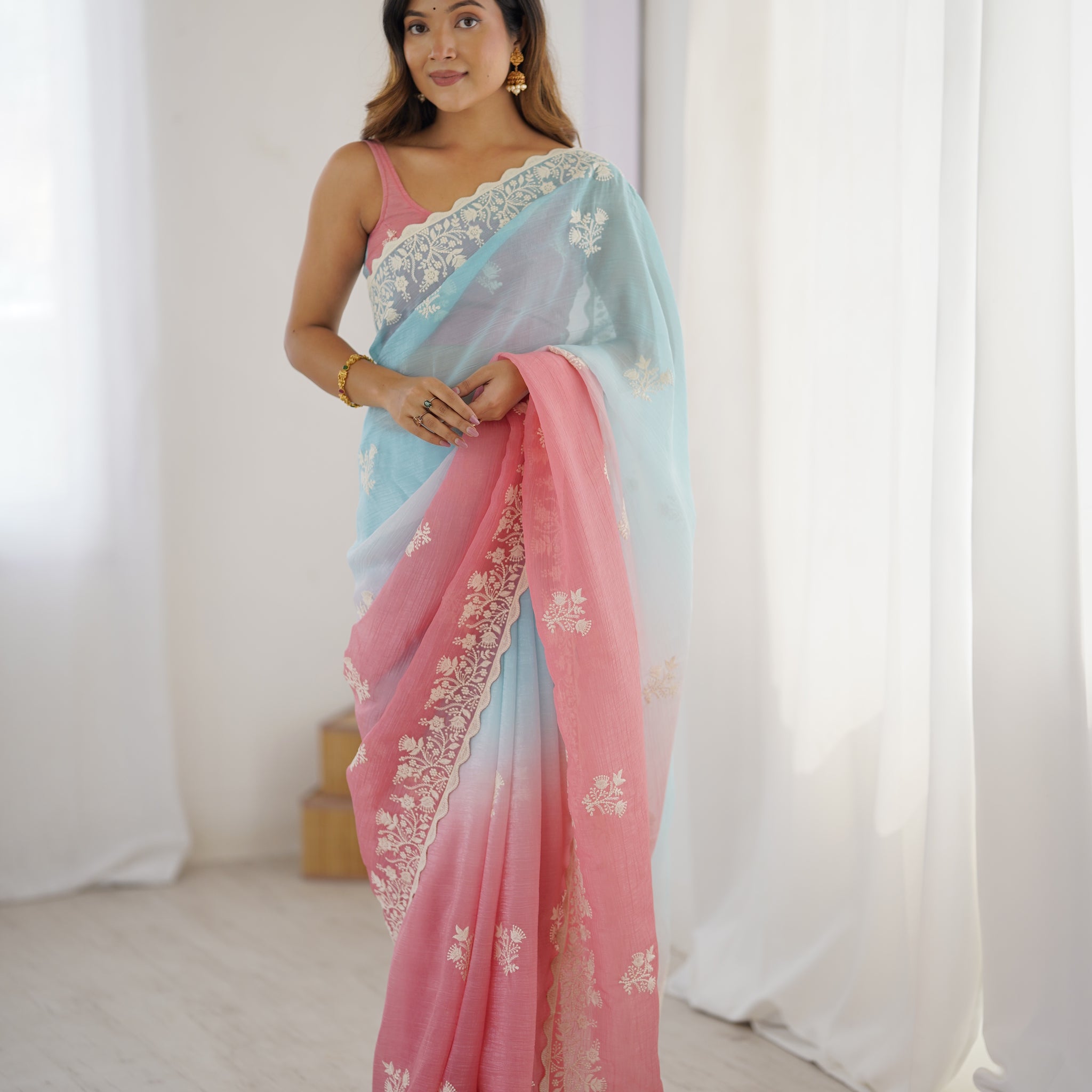 Rusty Pink Crunchy Silk Saree
