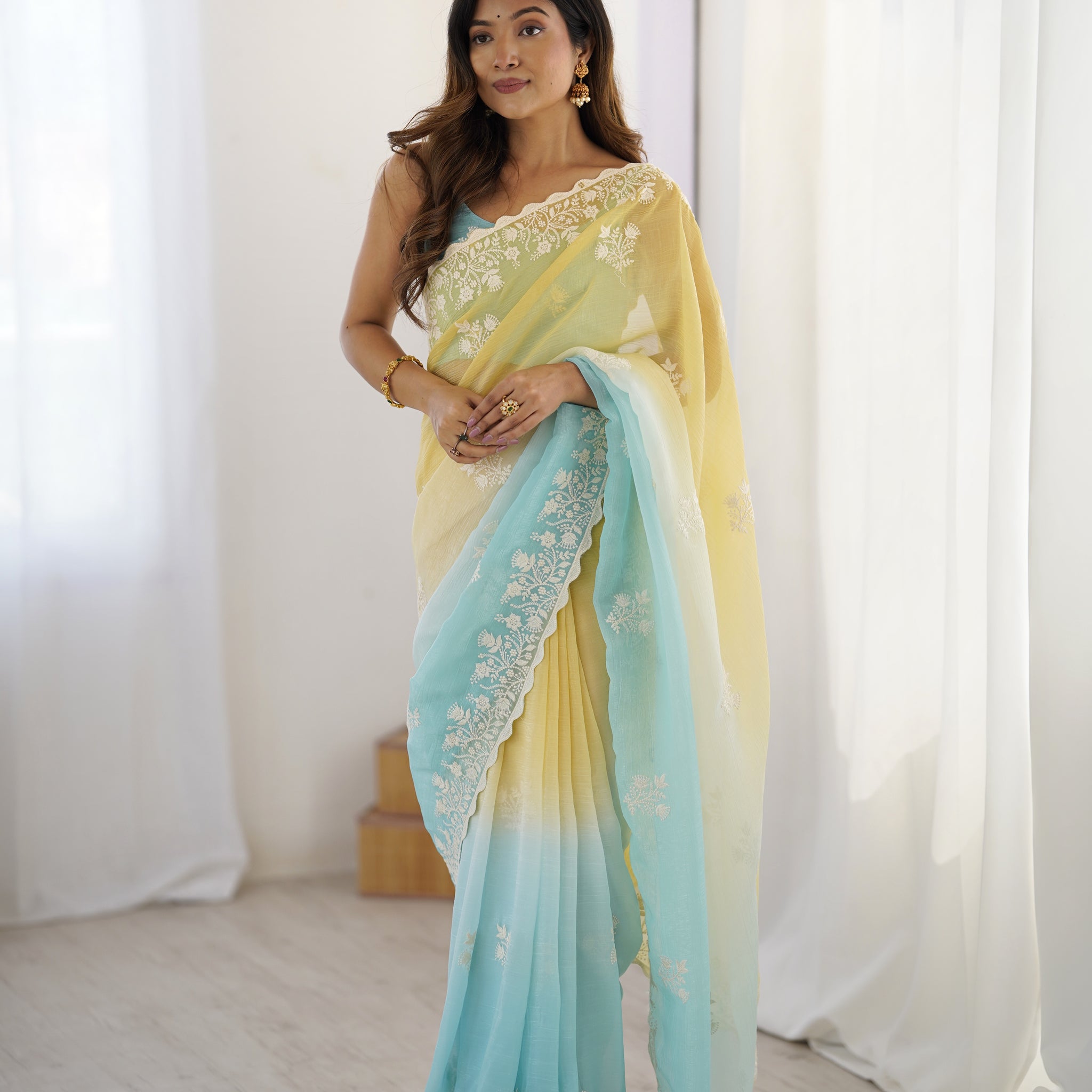 Yellow Crunchy Silk Saree